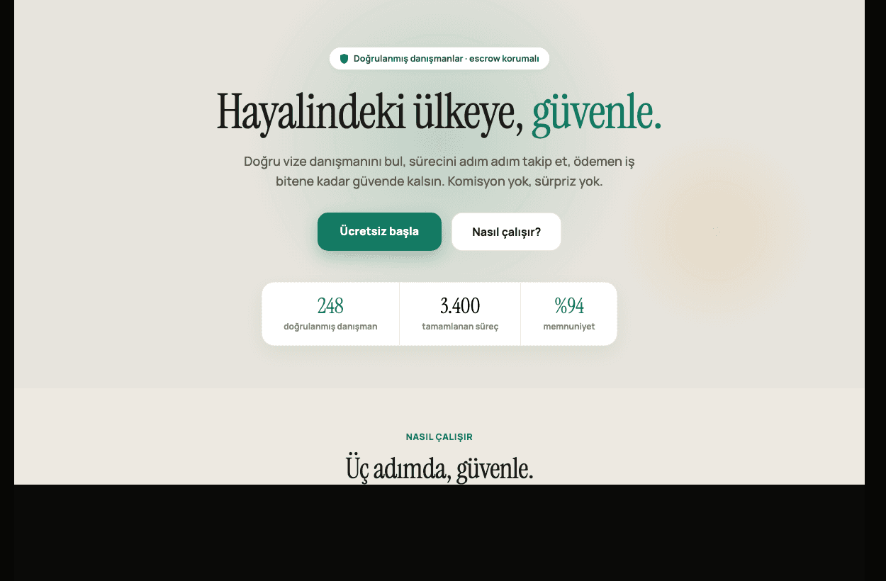 Landing — güvenli, rehberli göçmenlik.