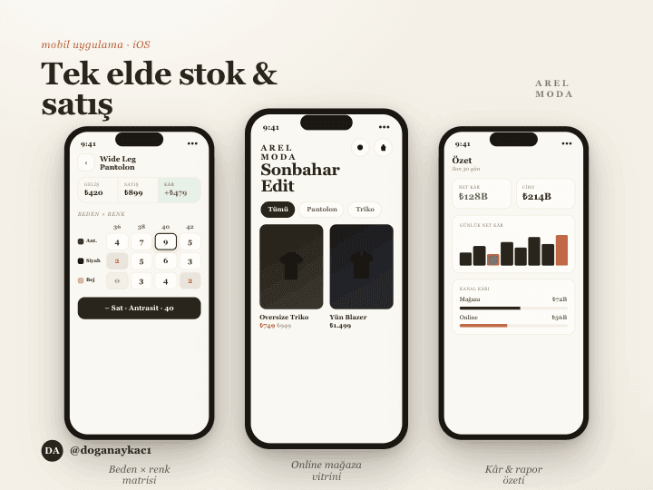 Mobile — stock and selling in one hand.