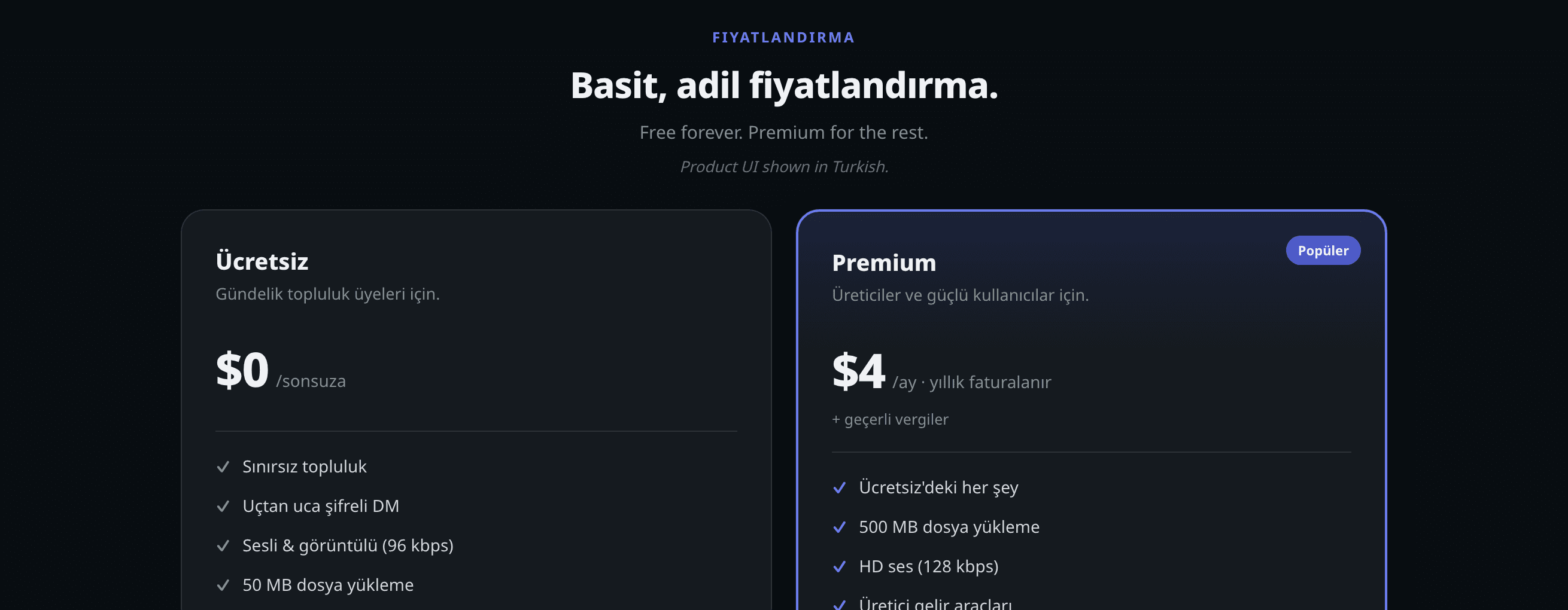 Sonsuza dek ücretsiz; gerisi için Premium.